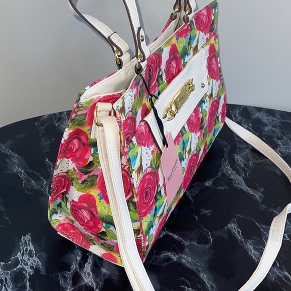 Women’s Handbag Juicy Couture Off Chain Tote Malibu Rose White Floral AUTHENTIC - Picture 3 of 7